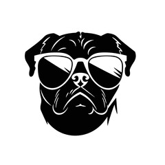 cute funny pug wearing sunglasses illustration, cool pug sketch