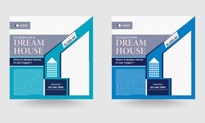 Dream home build social media post design Construction, home improvement, home repair social  Corporate construction tools banner.