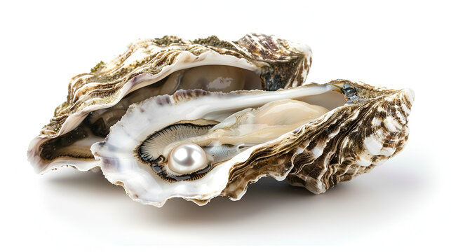 Open oyster with pearl isolated on white background. generative ai