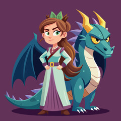 Fototapeta na wymiar Dragonhearted Rebel She's Not Your Average Princess Illustrate a rebellious girl standing defiantly alongside her dragon ally, challenging norms with her attitude