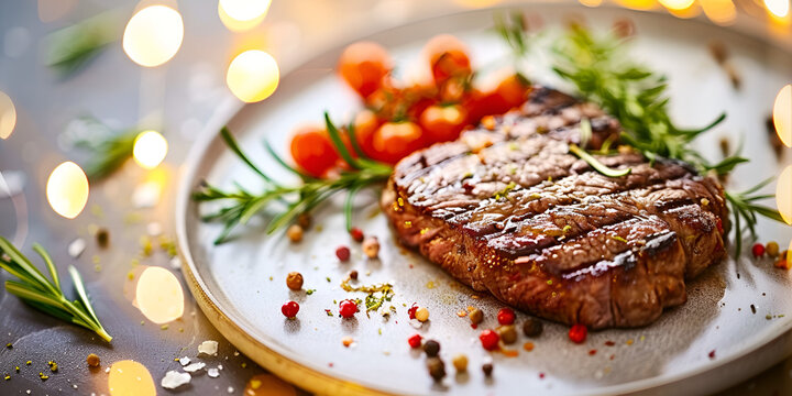 Beef steak with brown crust grilled on oven