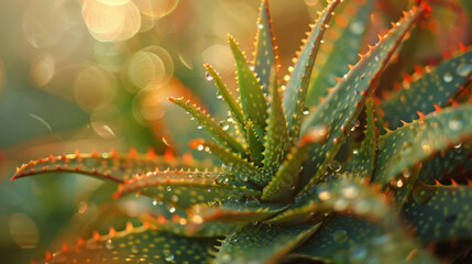 A macro shot of aloe vera plants known for their healing properties and commonly used in traditional medicine treatments.