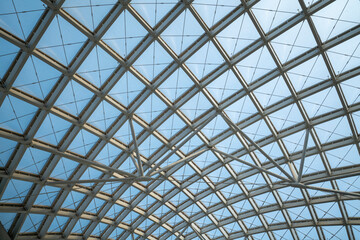 Mesh metal frame skylight in exhibition hall