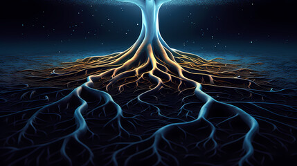 Tree root systems penetrate deep into the ground and crisscross the soil