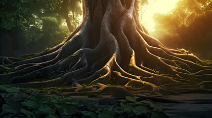 Tree root systems penetrate deep into the ground and crisscross the soil