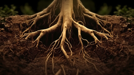 Tree root systems penetrate deep into the ground and crisscross the soil