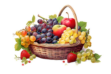 clipart fruit basket watercolor illustration isolated on png background. generative ai.