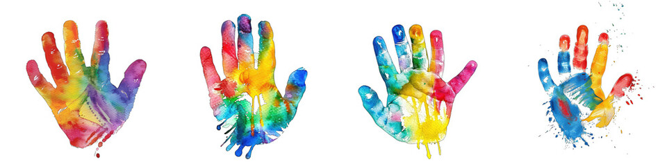 colorful hand print paint watercolour  Hyperrealistic Highly Detailed Isolated On Transparent Background Png File