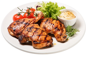 grilled chicken, on a white plate, white background