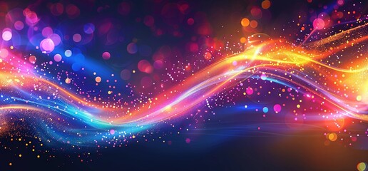 Abstract colorful light swirls and bokeh background.