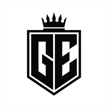 recommend clip art: GE Logo monogram bold shield geometric shape with crown outline black and white style design