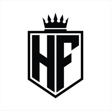 recommend clip art: HF Logo monogram bold shield geometric shape with crown outline black and white style design
