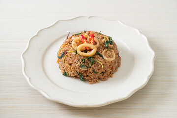 fried rice with squid and basil in Thai style