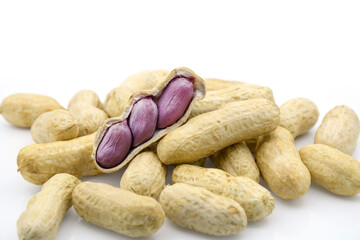 Fototapeta premium Fresh boiled peanut with whole shell isolated on white background.