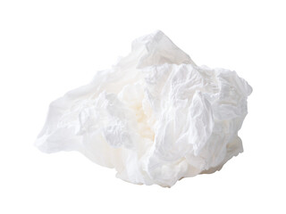 Front view of crumpled tissue paper ball after use in toilet or restroom isolated with clipping...