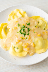 ravioli pasta with corn cheese sauce