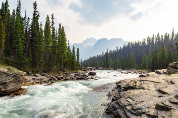 river view in Mistaya Canyon, Alberta