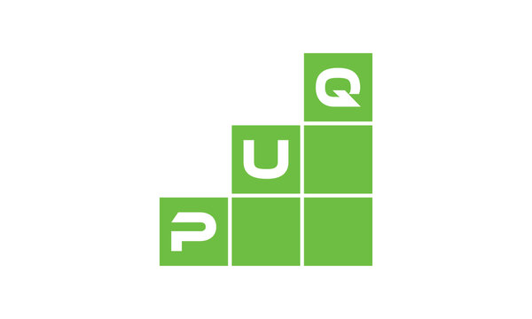 PUQ initial letter financial logo design vector template. economics, growth, meter, range, profit, loan, graph, finance, benefits, economic, increase, arrow up, grade, grew up, topper, company, scale
