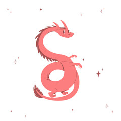 Cute friendly dragon. Flat illustration on white background. Postcard, invitation cover or wallpaper.