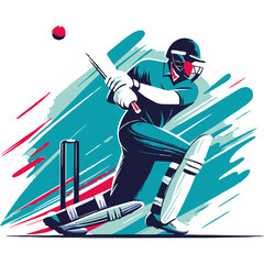 Championship  cricket Batsman playing Stylized cricketer character for website design Hitting Ball with Bat generated by Ai