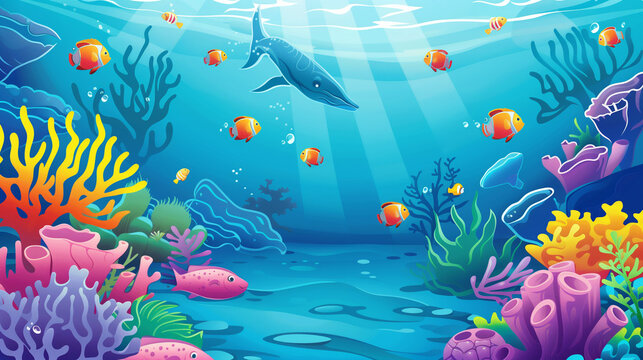 Colorful Sea life cartoon background 