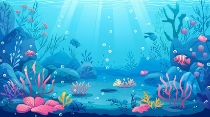 Colorful Sea life cartoon background 