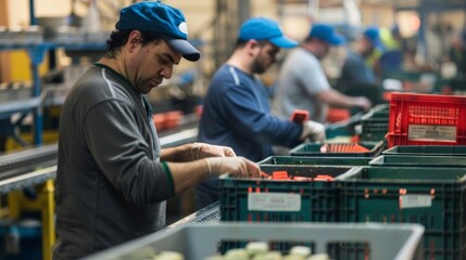 In the packaging and labelling area workers meticulously labeling and sealing crates before they are stored and shipped out.