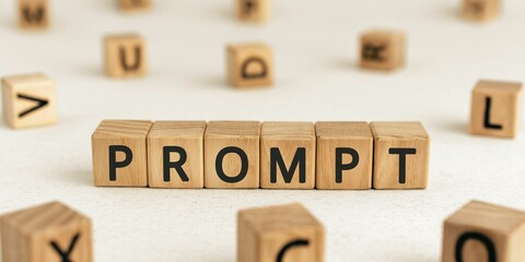 prompt word made with building blocks. Wooden Blocks with the text: prompt. The text is written in...
