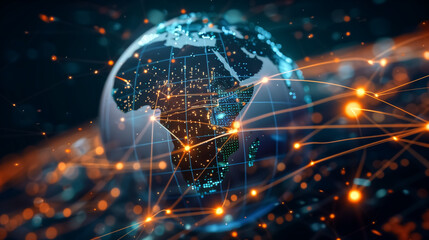 Digital world globe centered on Africa, concept of global networ - obrazy, fototapety, plakaty