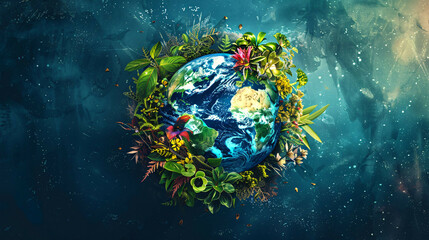 Obraz na płótnie Canvas background with earth and flower earth day