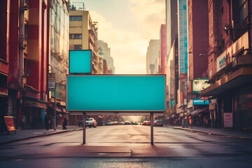 Empty signboard for advertising design, a billboard with space for mockup information design, the billboard on city streets - obrazy, fototapety, plakaty