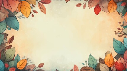Vintage Autumn Leaves Border Design with Floral Elements and Grunge Texture	