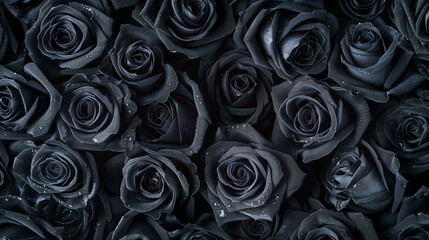 Black roses background top view