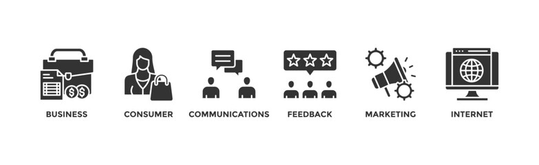 B2C banner web icon illustration concept business to consumer concept of marketing with communications, feedback, marketing, and internet icon	