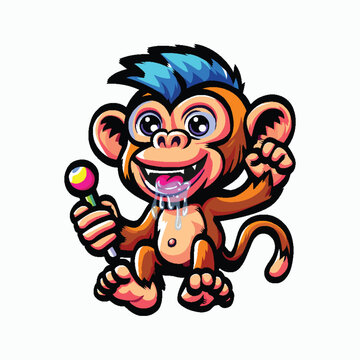 Ape monkey mouth watering with lollipop vector cartoon illustration