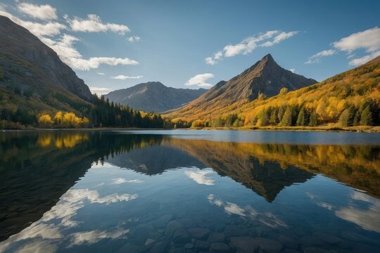 Natures beauty reflected in tranquil mountain waters