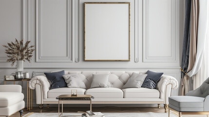 blank frame on the wall with the luxury sofa 