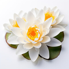 blooming single white water lily flowers isolated on white background created with Generative AI Technology