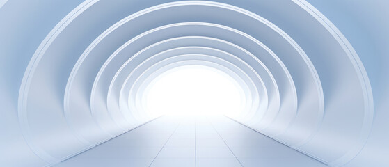 Futuristic Tranquil white tunnel highway 3D background in light white calm indigo style created with Generative AI Technology