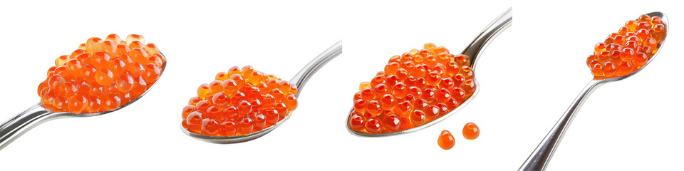 Delicious salmon caviar heaped on a spoon  Hyperrealistic Highly Detailed Isolated On Transparent Background Png File