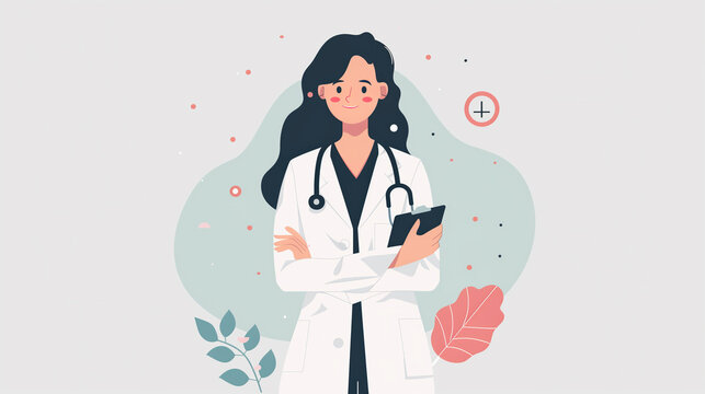 female doctor in white coat holding clipboard clip art preview