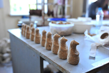The process of making handmade christmas toys at the toy factory. DIY gift crafting. Handmade house decor