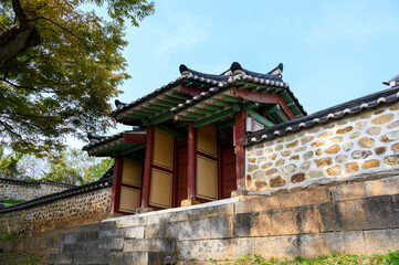Fototapeta na wymiar Traditional Korean style architecture at Hanok. Traditional Korean house.