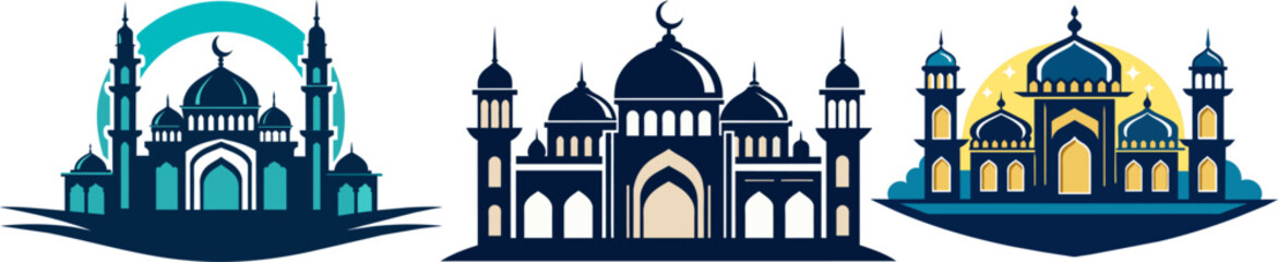 Fototapeta na wymiar Ramadan Muslim mosque icon silhouette logo vector illustration