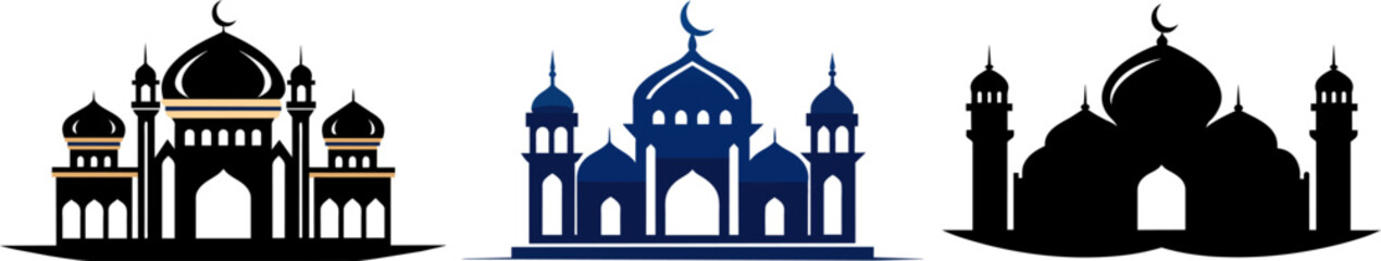 3 Sets of ramadan, Eid, Muslim mosque design silhouette logo vector illustration