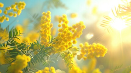 Yellow mimosa, the symbol of International Women's Day. 8k