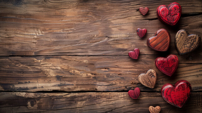 hearts on the wooden background 