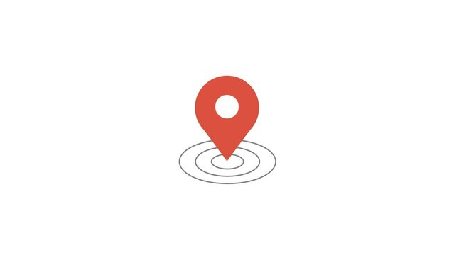 red map pin drop down bouncing showing location isolated white background animation. 4k Video