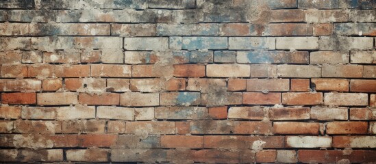 A weathered brick wall showing signs of age, with faded paint adding character to the vintage charm of the textured background. The worn surface hints at a history of use and exposure to the elements.