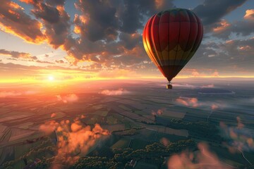 Hot air ballooning over scenic landscapes - obrazy, fototapety, plakaty